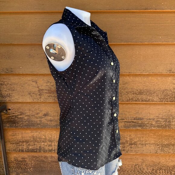 Banana Republic Womens Navy Blue & White Polka Dot Sleeveless Button-Down Shirt - Picture 4 of 8